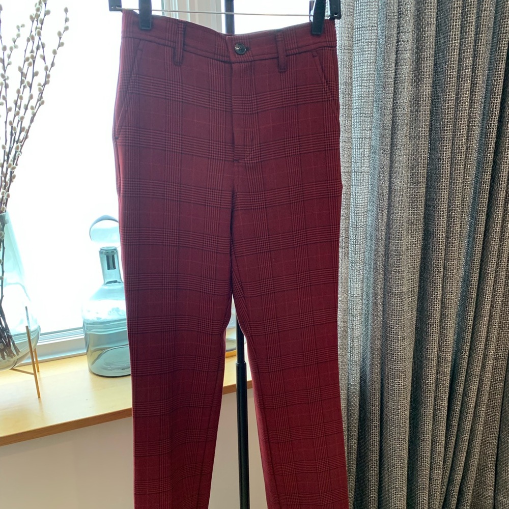 Ganni Red and Black Plaid Trousers